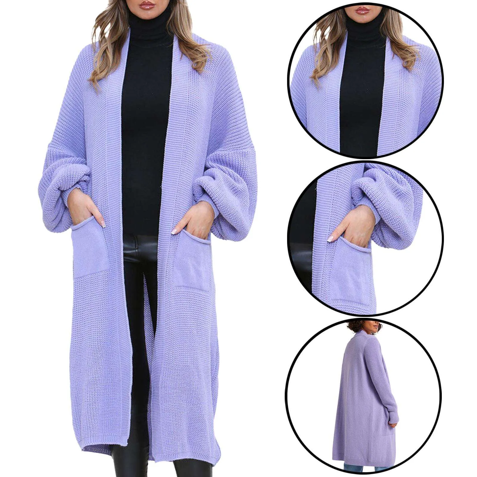 Ladies Chunky Knitted Oversized Cardigan Women Balloon Sleeve Long Maxi Cardigans