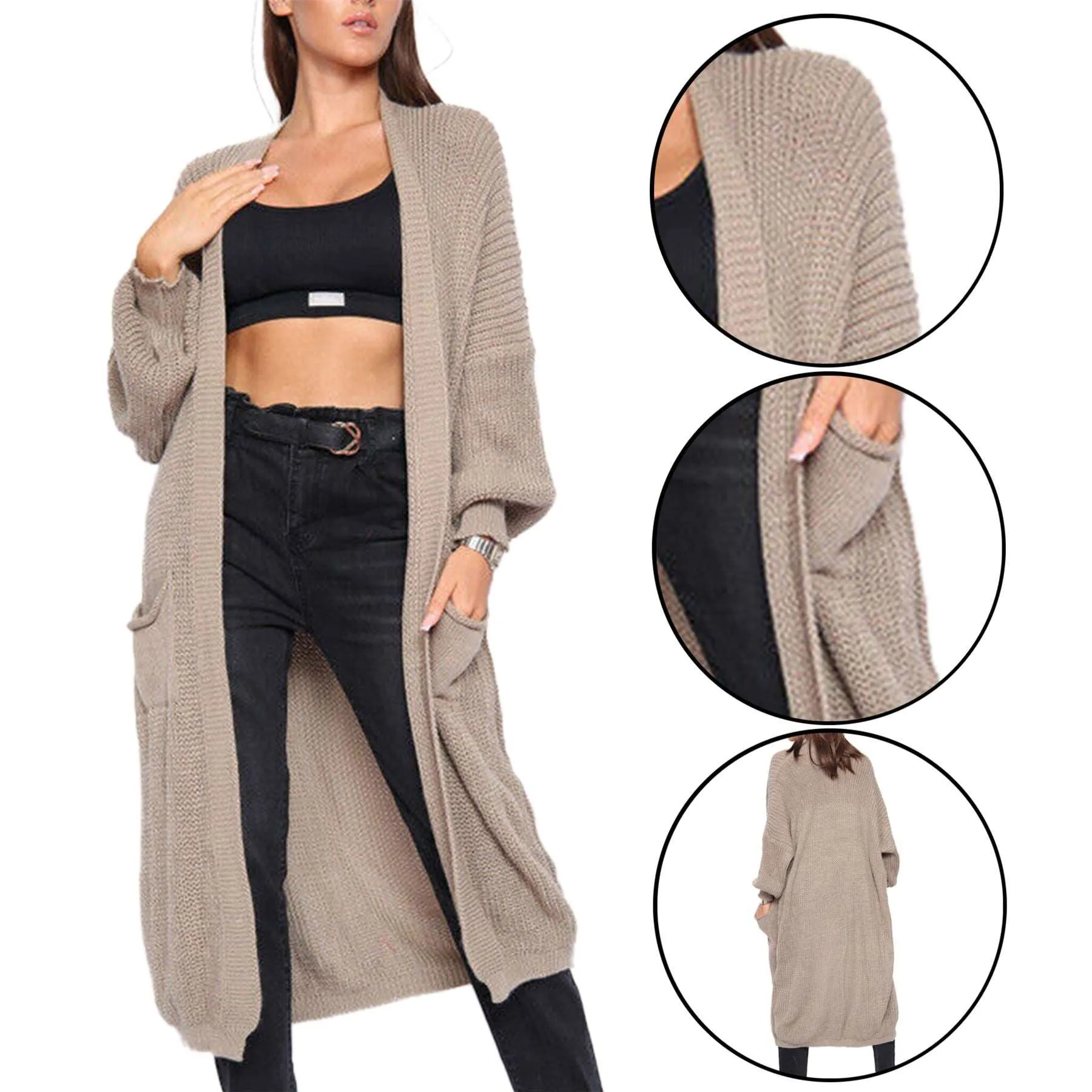 Ladies Chunky Knitted Oversized Cardigan Women Balloon Sleeve Long Maxi Cardigans