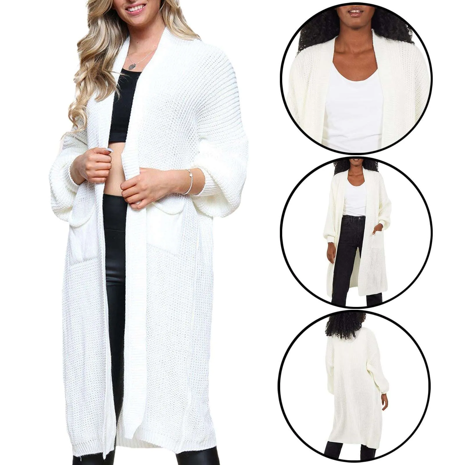 Ladies Chunky Knitted Oversized Cardigan Women Balloon Sleeve Long Maxi Cardigans