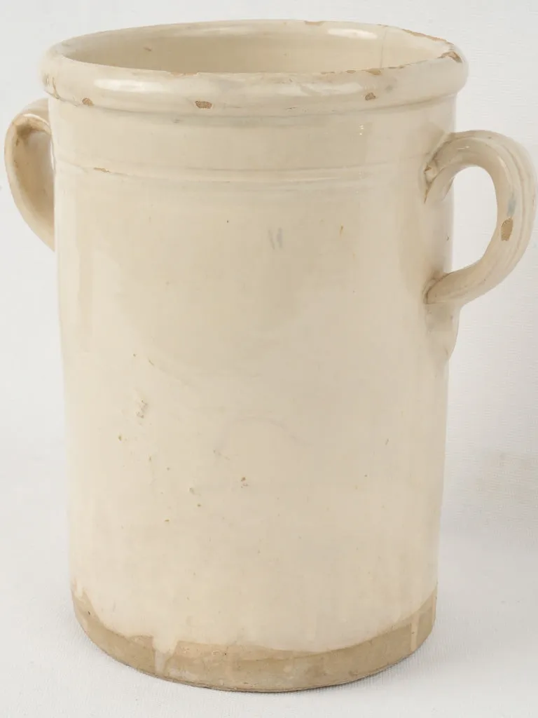 Large antique Italian anchovy pot w/ handles & cream glaze 11½"