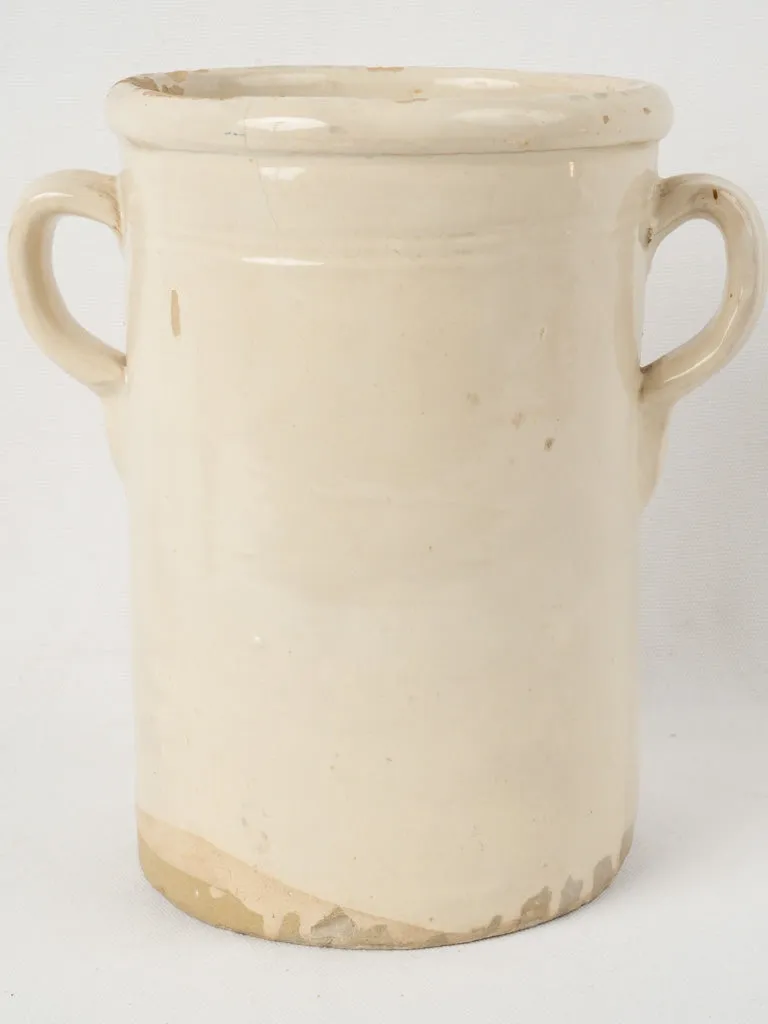 Large antique Italian anchovy pot w/ handles & cream glaze 11½"