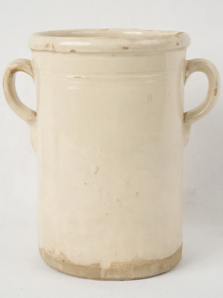 Large antique Italian anchovy pot w/ handles & cream glaze 11½"