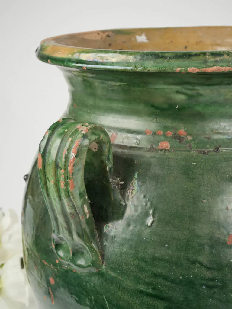 Large antique preserving pot w/ green glaze from Anduze 18½"