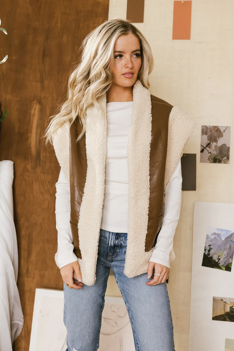 Last Night Sherpa Lined Vest in Brown