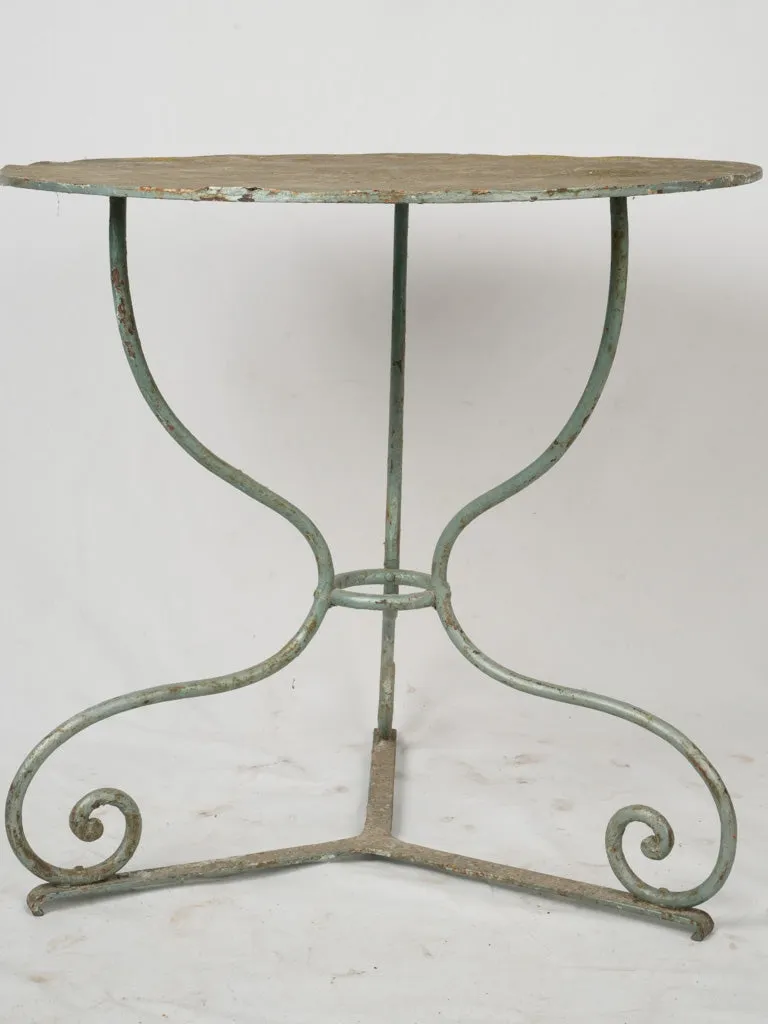 Late 19th Century French Round Garden Table w/ Wrought Iron Base & Original Green Patina