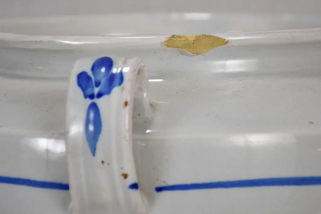 Late 19th-century preserving pot - white with blue flowers 10¾"