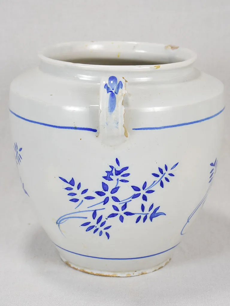 Late 19th-century preserving pot - white with blue flowers 10¾"