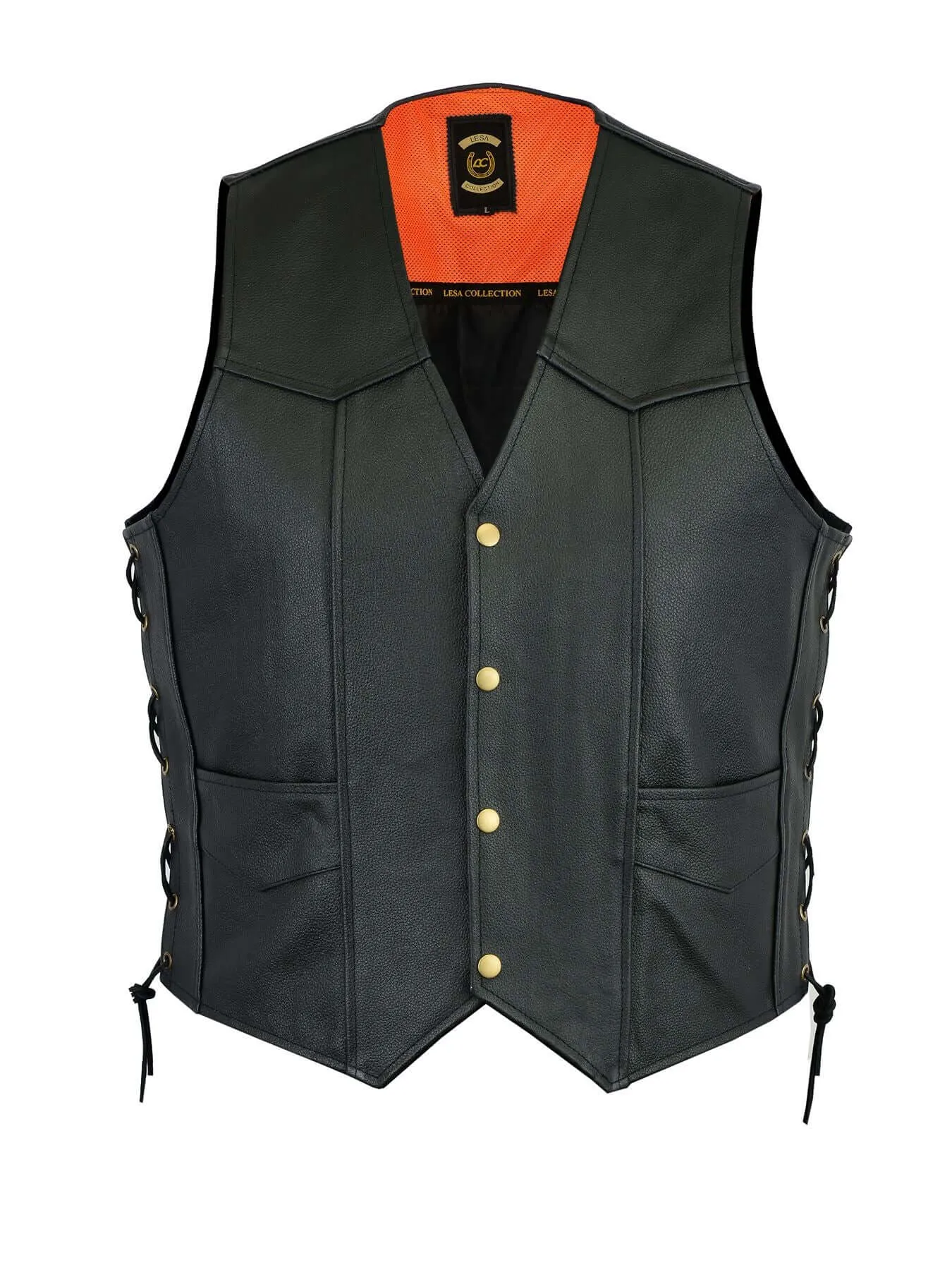 Leather Motorcycle Biker Style Waistcoat Vest Black Side Laced up