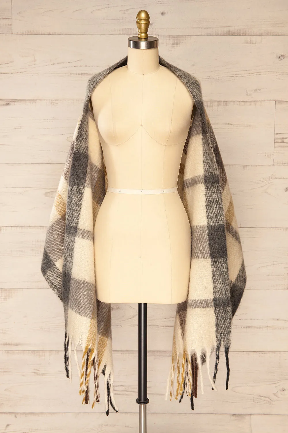 Lichfield Black | Fuzzy Knit Plaid Scarf