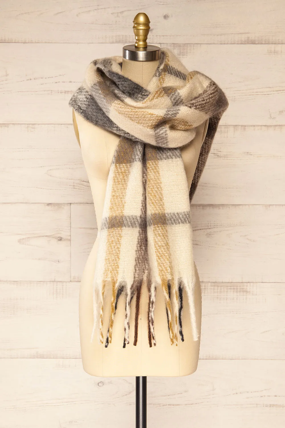 Lichfield Black | Fuzzy Knit Plaid Scarf