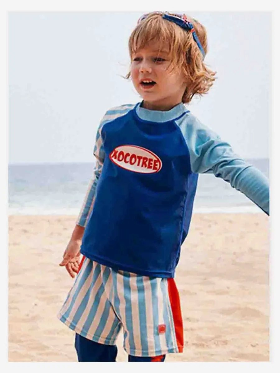 Little Surprise Box 3pcs Light Blue Stripes Swimsuit for Boys with UPF 50 