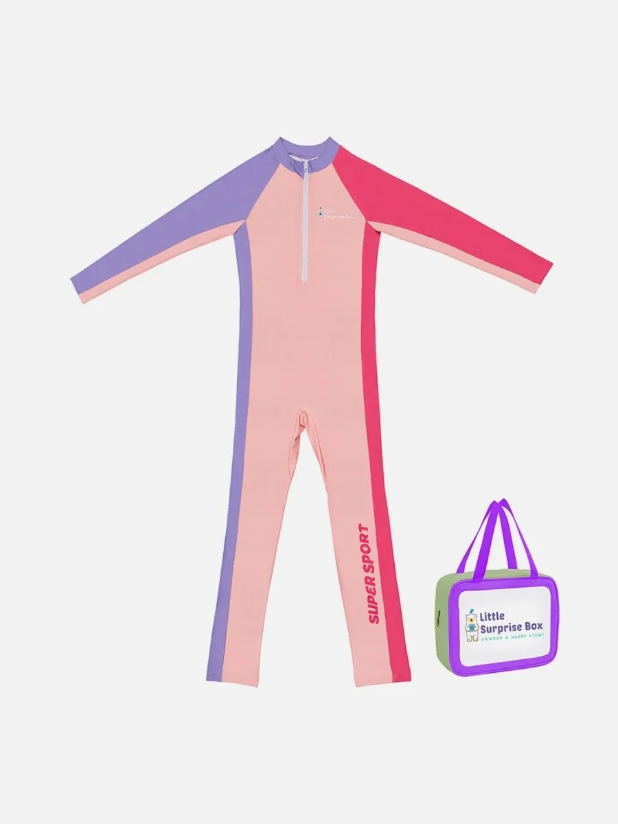 Little Surprise Box Pink Tri Colour Super Sport Swimwear for Toddlers & Kids with UPF 30 