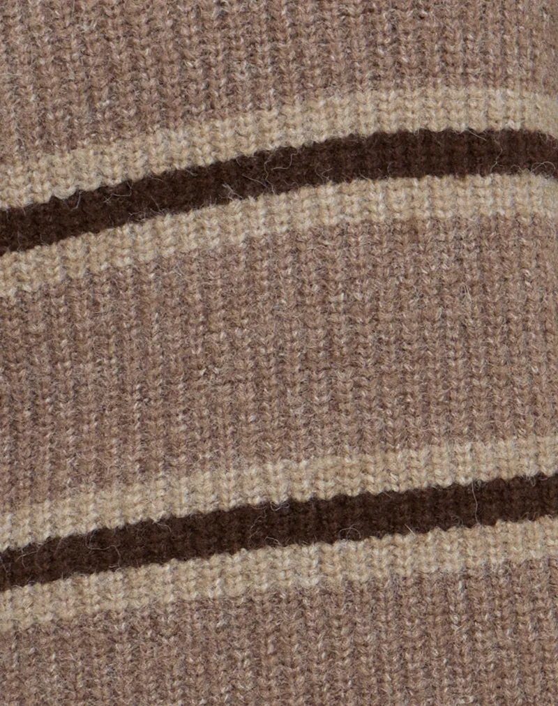 Lunet Knitted Jumper in Stripe Tonal Brown