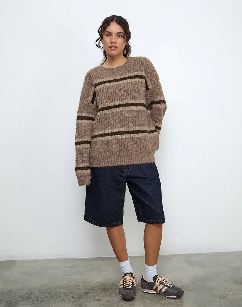 Lunet Knitted Jumper in Stripe Tonal Brown