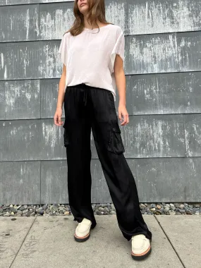 Mason Cargo Pant in Vintage Satin - Black