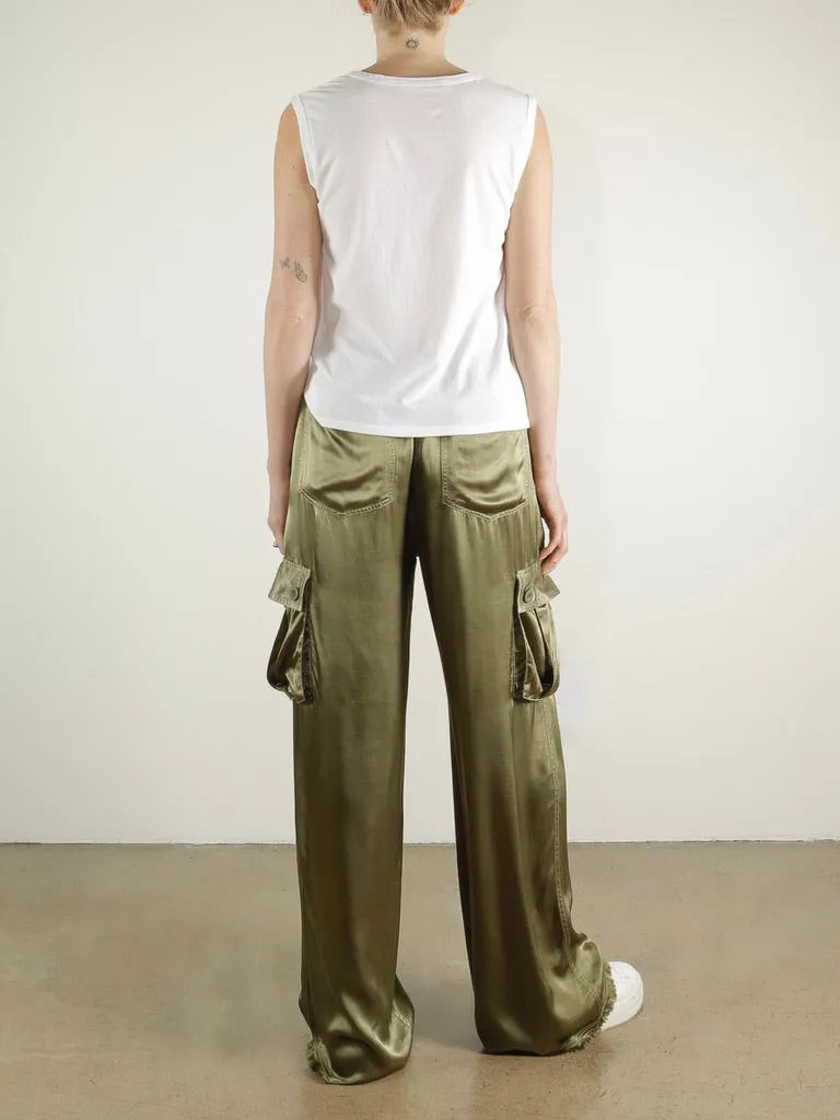 Mason Cargo Pant in Vintage Satin - Olive