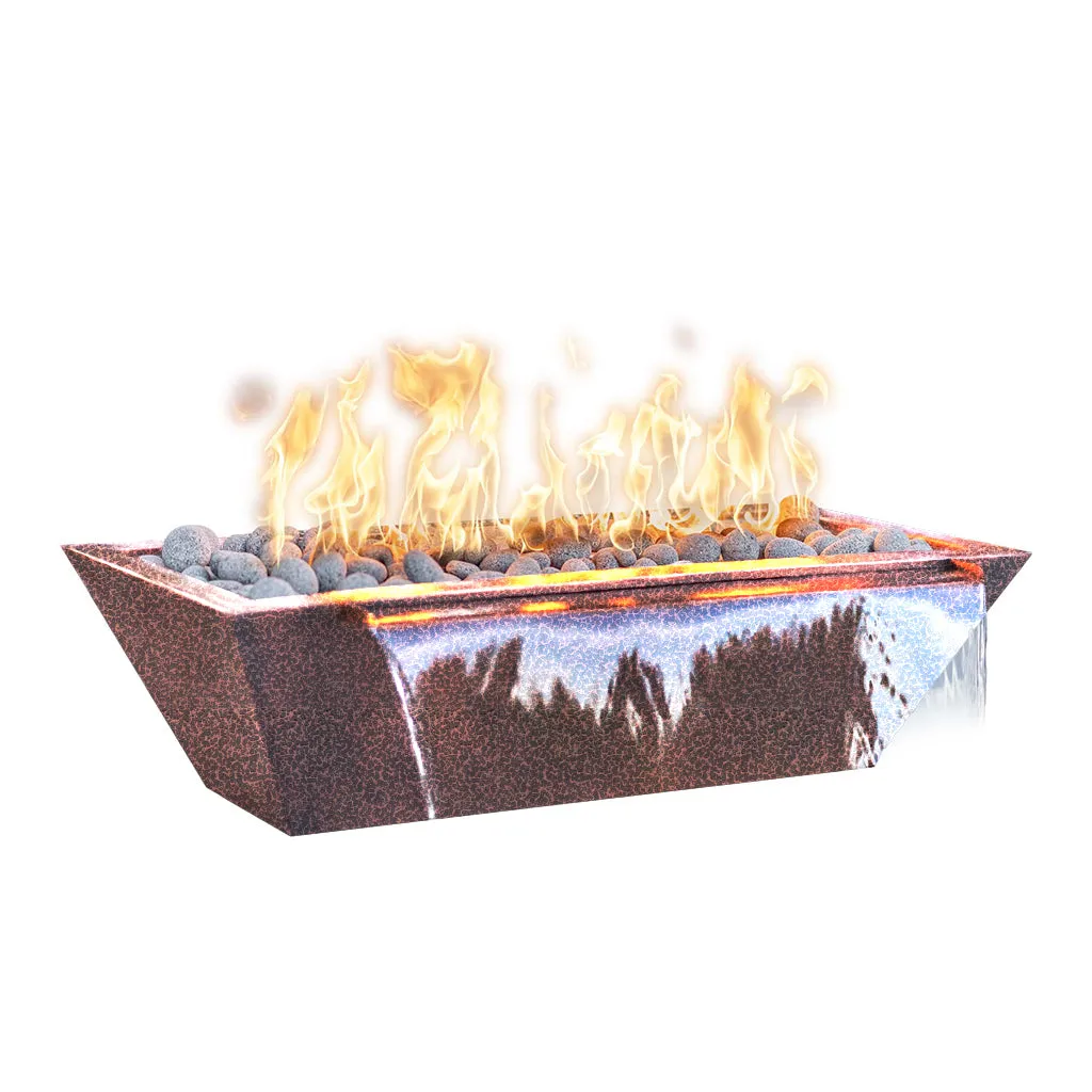 Maya 60" Linear Fire and Water Bowl, Powder Coated Metal - Pool Feature