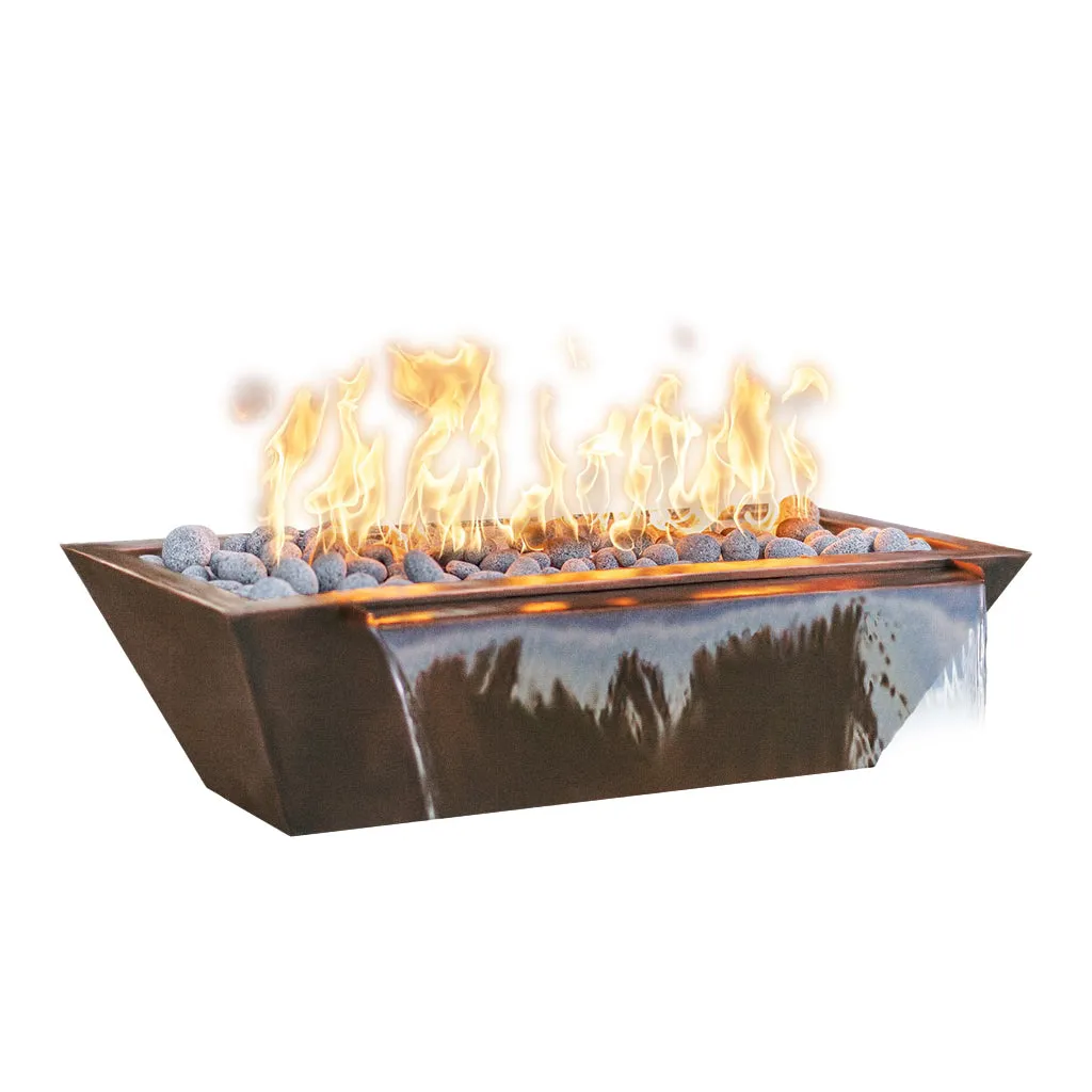 Maya 60" Linear Fire and Water Bowl, Powder Coated Metal - Pool Feature