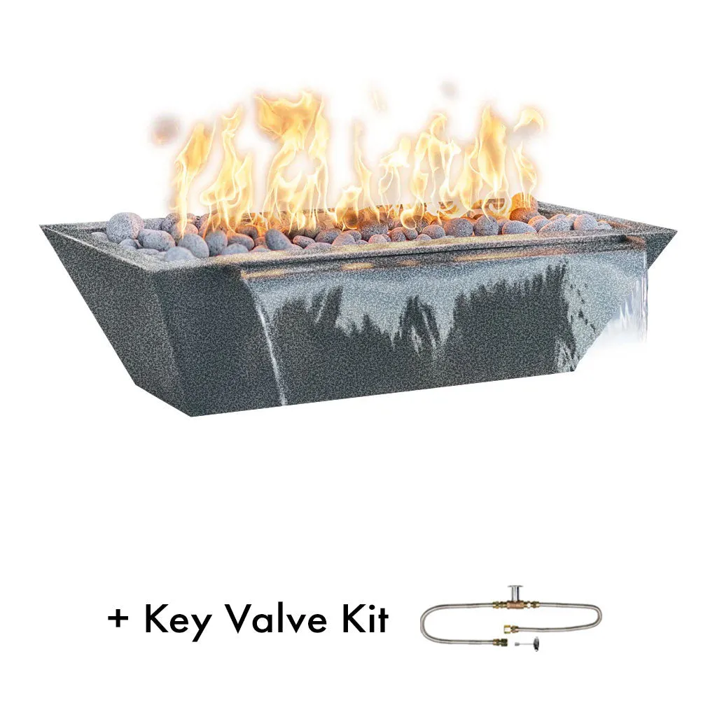 Maya 60" Linear Fire and Water Bowl, Powder Coated Metal - Pool Feature