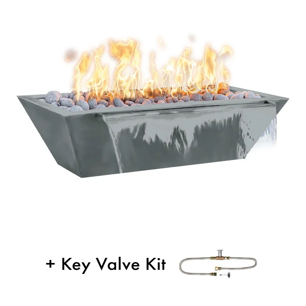 Maya 60" Linear Fire and Water Bowl, Powder Coated Metal - Pool Feature