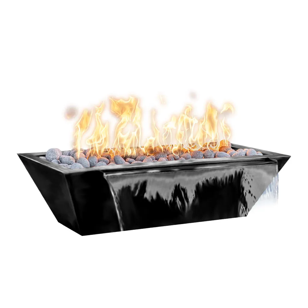 Maya 60" Linear Fire and Water Bowl, Powder Coated Metal - Pool Feature