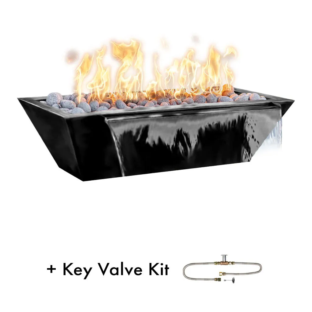 Maya 60" Linear Fire and Water Bowl, Powder Coated Metal - Pool Feature