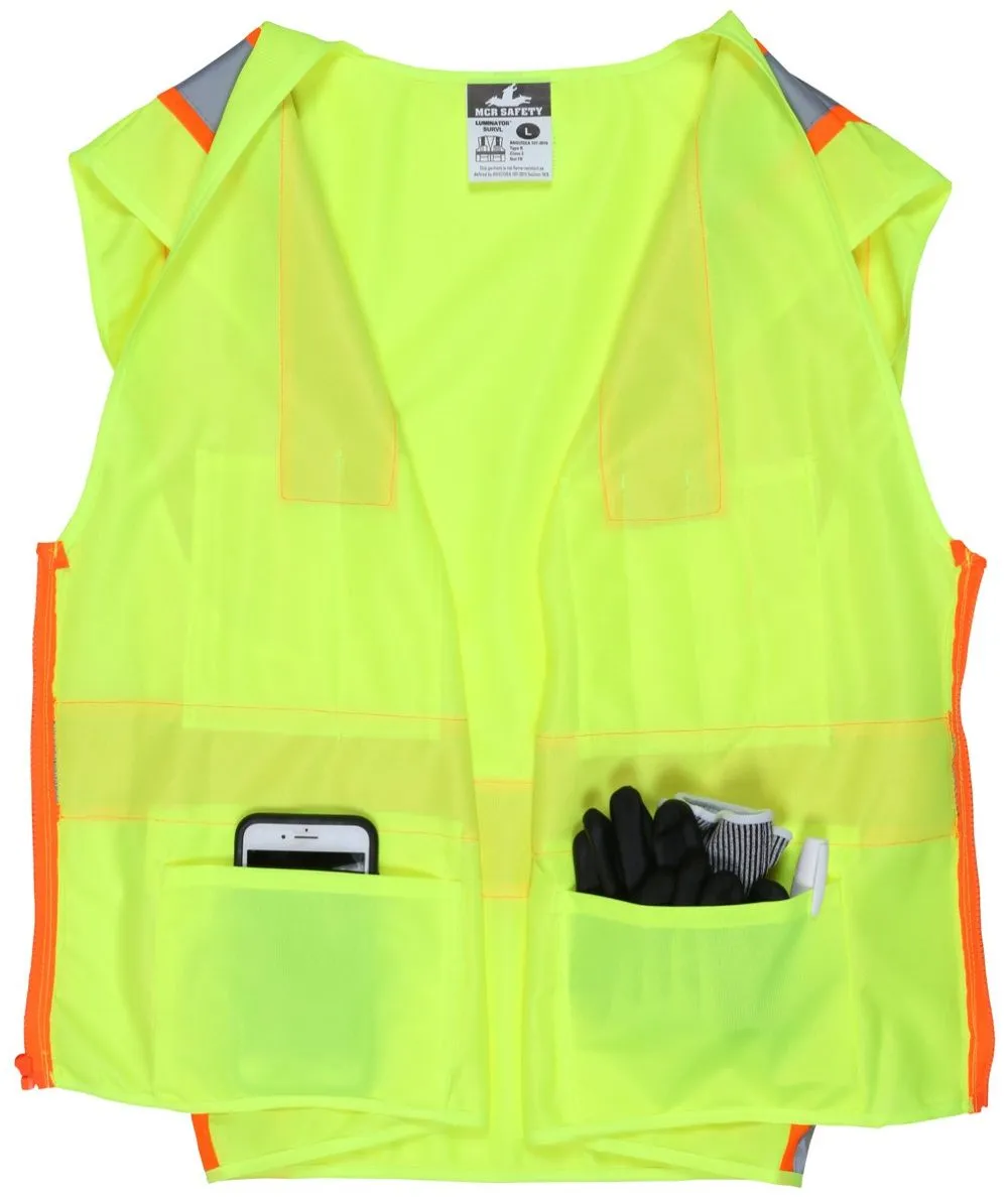 MCR Safety Luminator SURVL Class 2 High Visibility Reflective Safety Vest, Hi Vis Lime, 1 Each