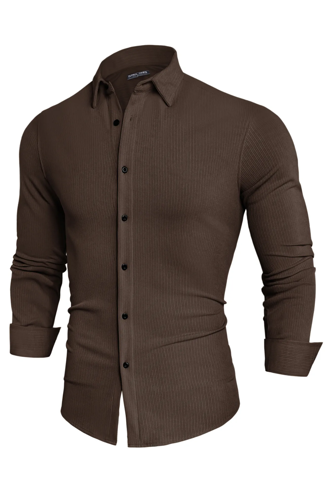 Men Curved Hem Shirt Casual Long Sleeve Lapel Collar Button-up Tops