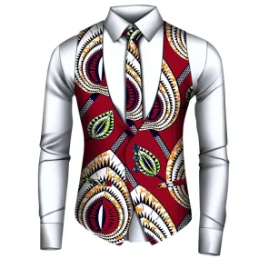 Men's African Style Vest Set – Slim Fit Print Vest, Shirt, and Tie for Formal Business, Prom, and Weddings