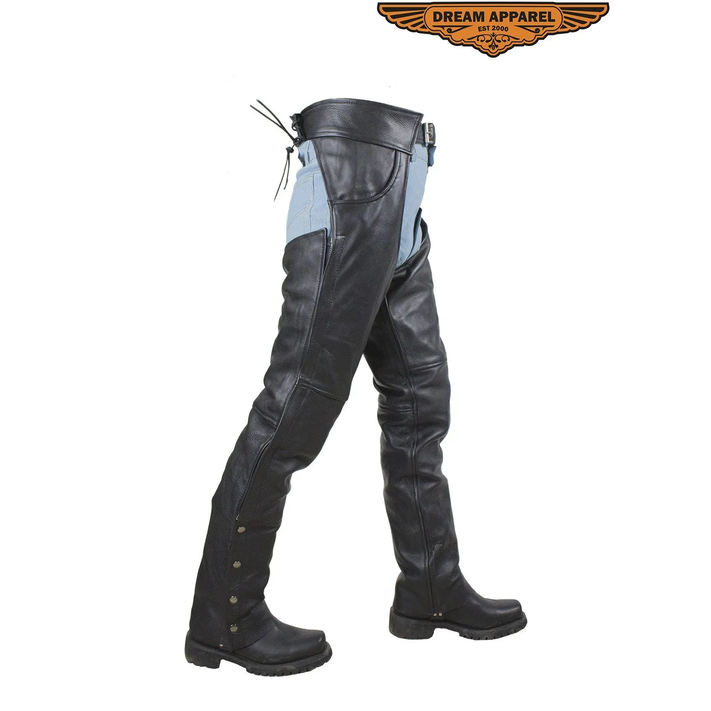 Men's Black Leather Dual Pocket Chaps