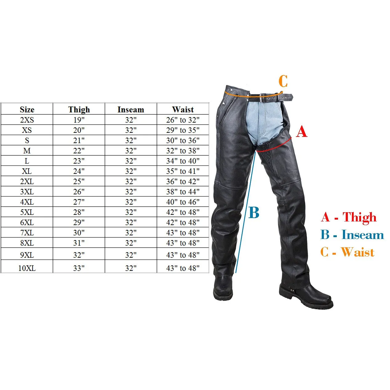 Men's Black Leather Dual Pocket Chaps