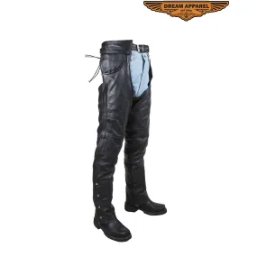 Men's Black Leather Dual Pocket Chaps