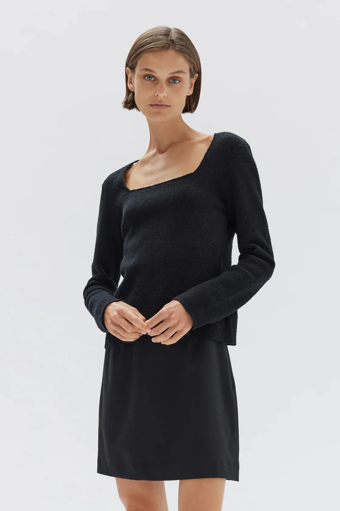 Meredith Square Neck Long Sleeve Top Black