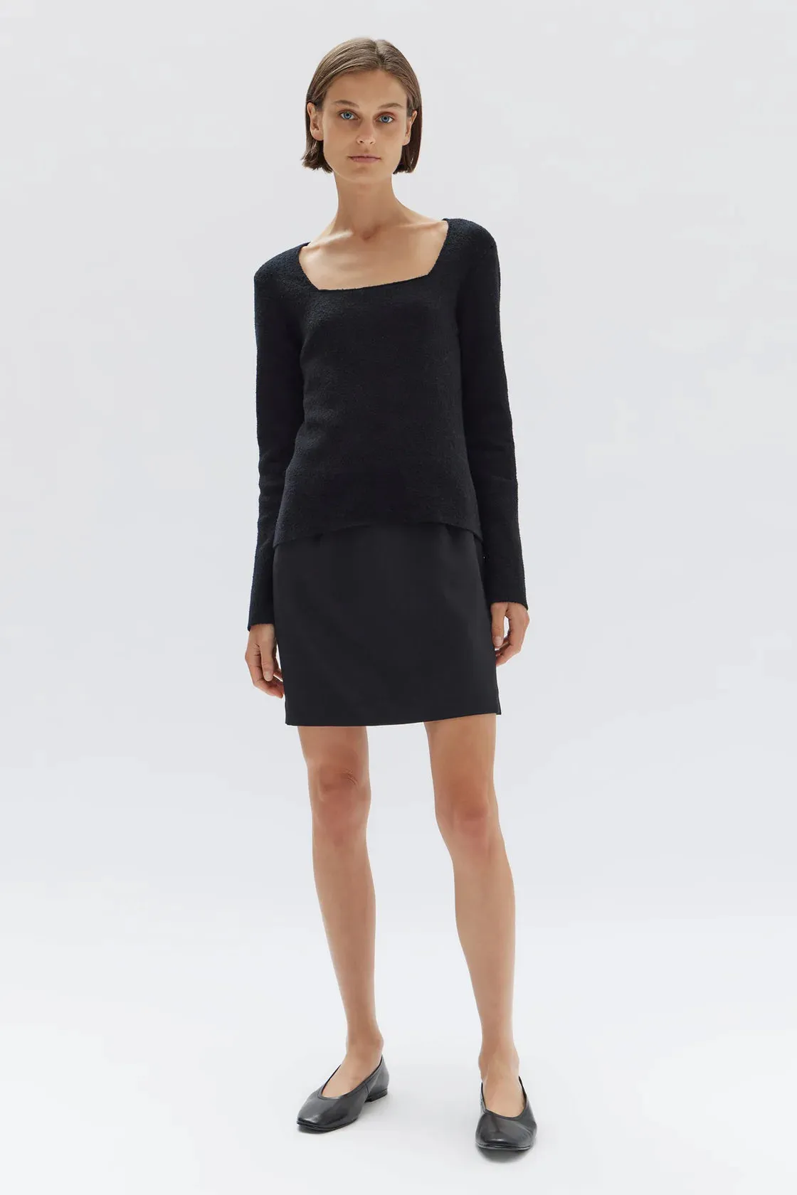 Meredith Square Neck Long Sleeve Top Black