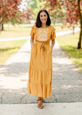 Mustard Flutter Sleeve Floral Maxi Dress - FINAL SALE