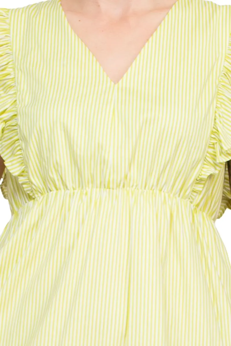 Nanette Lepore Stripe Cotton Ruffle Maxi Dress