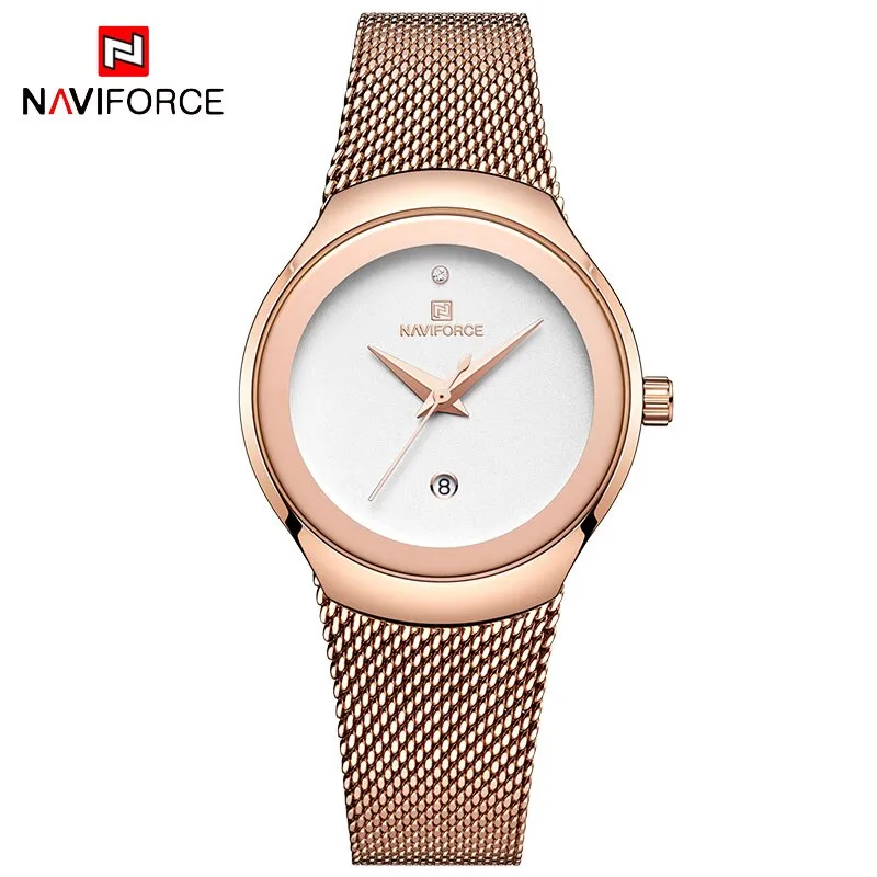 NAVIFORCE Luxury Brand Watch Women Fashion Dress Quartz Watch Ladies Full Steel Mesh Strap Waterproof Watches Relogio Feminino