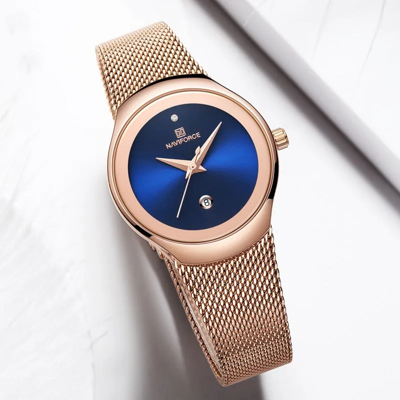 NAVIFORCE Luxury Brand Watch Women Fashion Dress Quartz Watch Ladies Full Steel Mesh Strap Waterproof Watches Relogio Feminino