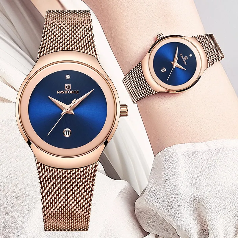 NAVIFORCE Luxury Brand Watch Women Fashion Dress Quartz Watch Ladies Full Steel Mesh Strap Waterproof Watches Relogio Feminino