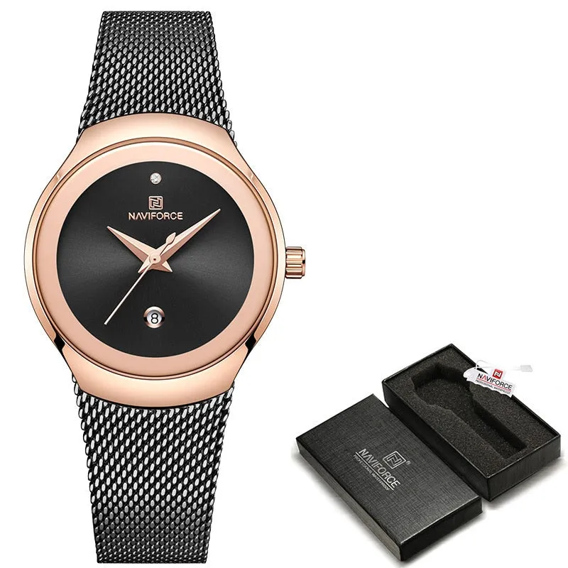 NAVIFORCE Luxury Brand Watch Women Fashion Dress Quartz Watch Ladies Full Steel Mesh Strap Waterproof Watches Relogio Feminino