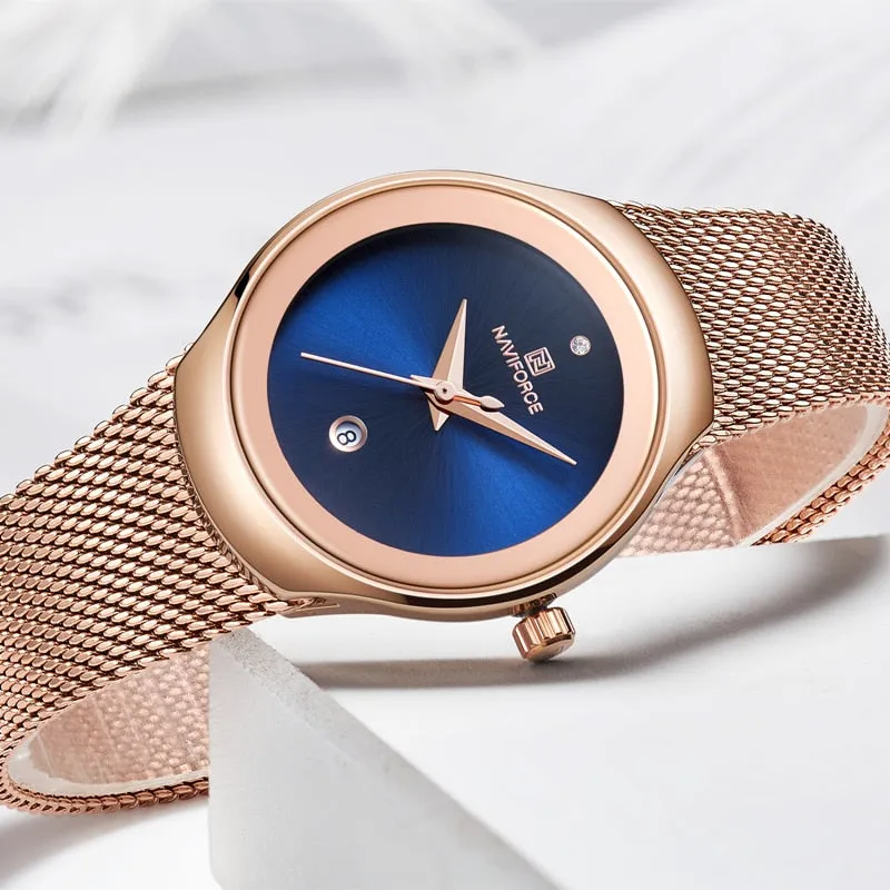 NAVIFORCE Luxury Brand Watch Women Fashion Dress Quartz Watch Ladies Full Steel Mesh Strap Waterproof Watches Relogio Feminino