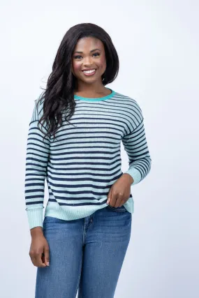 Nic   Zoe Supersoft Stripedup Sweater in Aqua