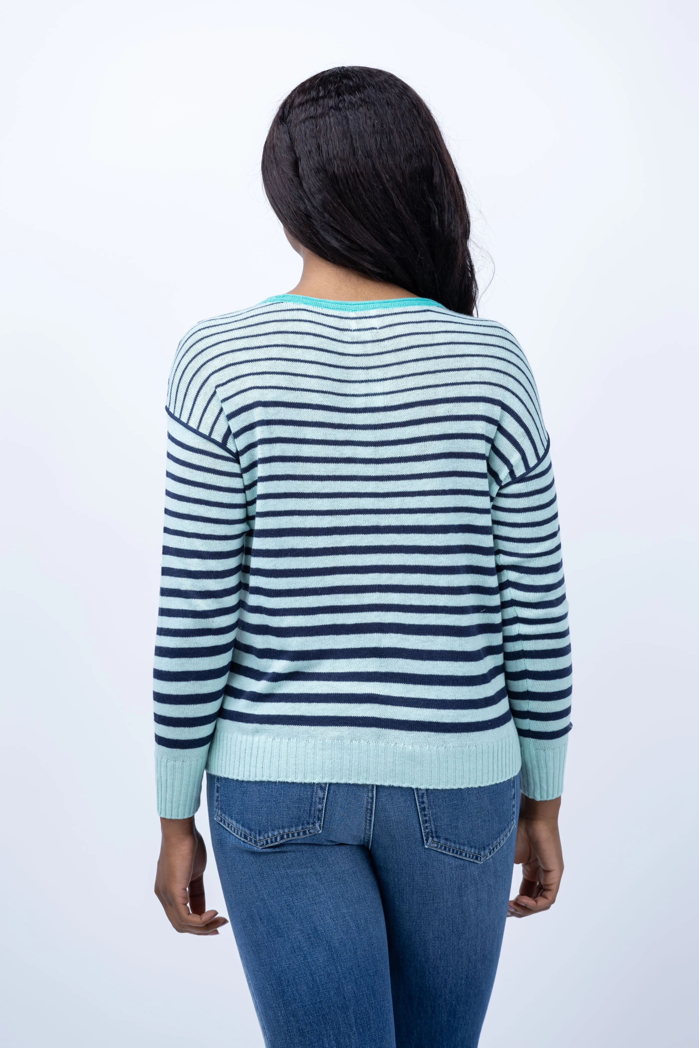 Nic   Zoe Supersoft Stripedup Sweater in Aqua