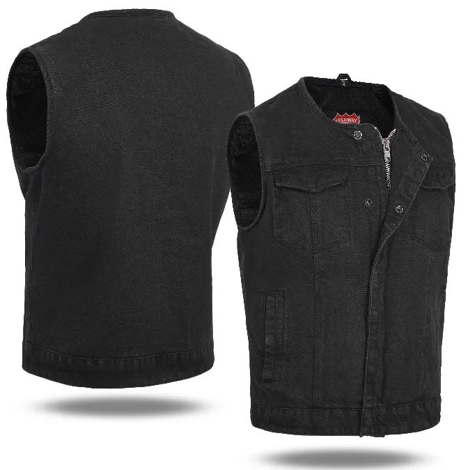 No Collar HL21639DM Black Club Style SOA Denim Men Vest