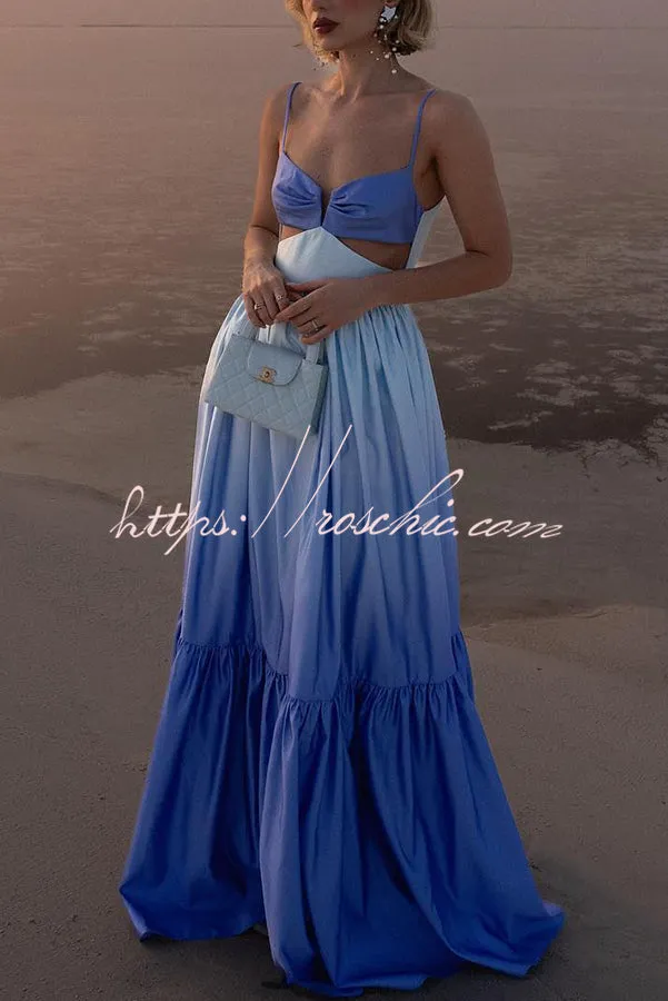 Ocean Breeze Gradient Color Print Cutout Waist Tiered Maxi Dress