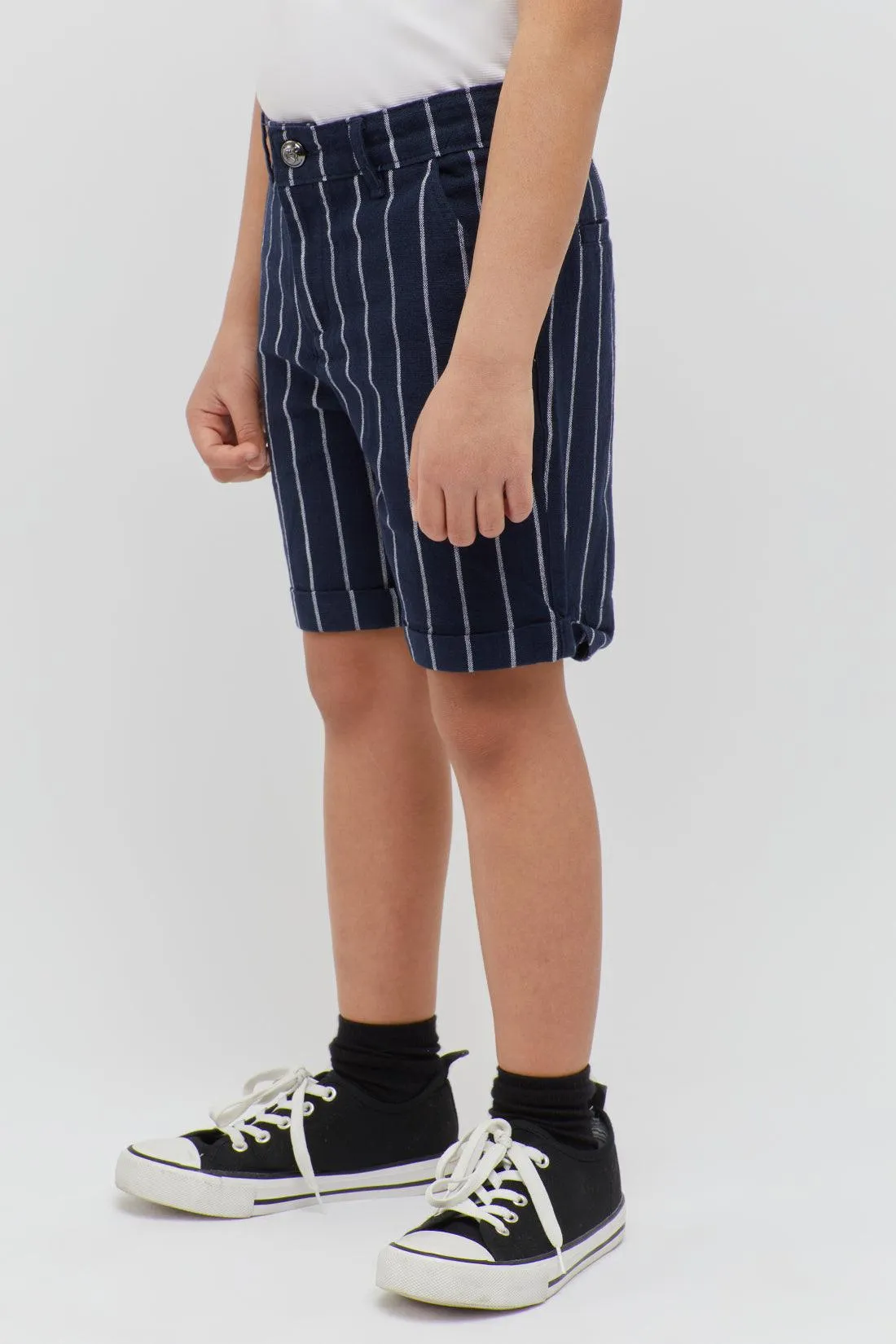 One Friday Navy Blue Striped Shorts