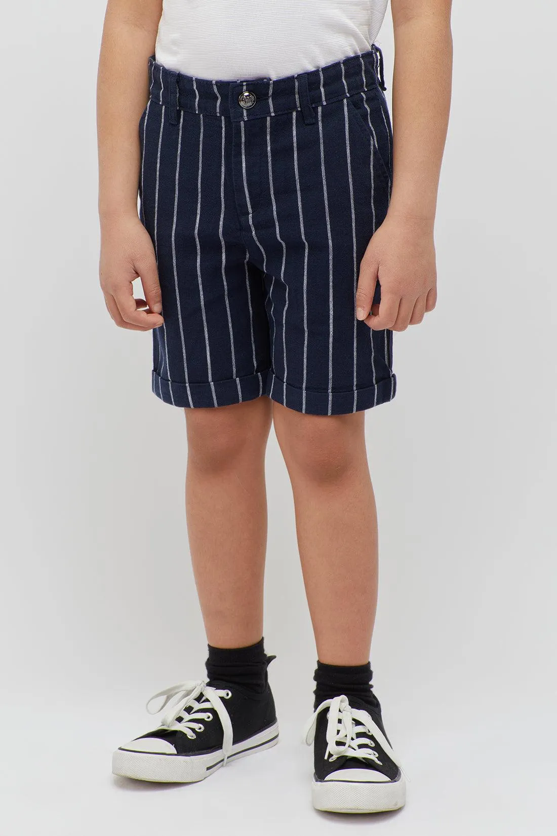 One Friday Navy Blue Striped Shorts