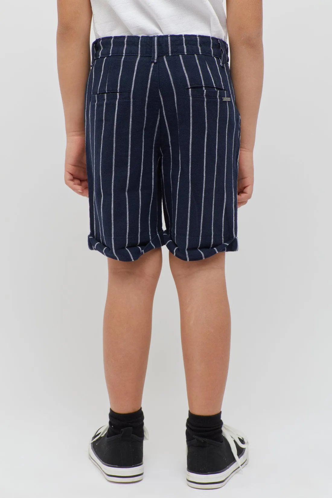 One Friday Navy Blue Striped Shorts