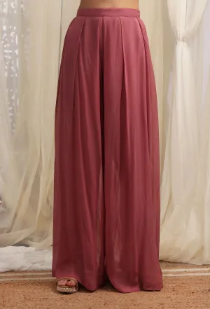 Opera Mauve Plain Georgette Flared Pants