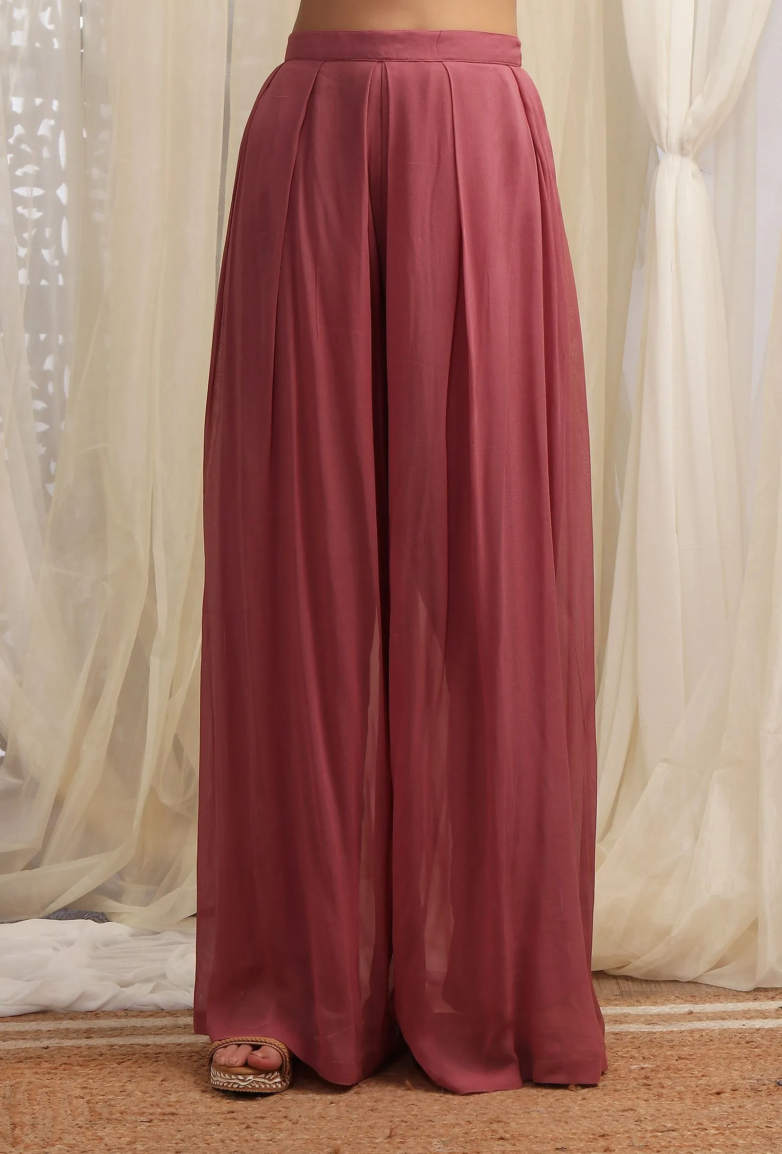 Opera Mauve Plain Georgette Flared Pants